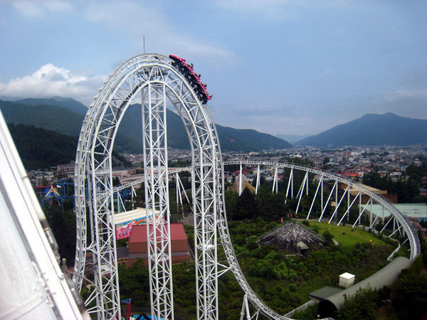 View of Dodonpa coaster from the ferris wheel