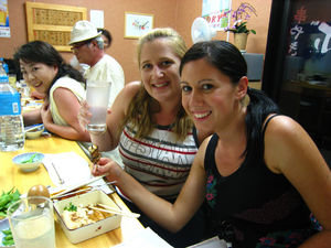 Kate and I eating lots of real Japanese food and drinking shochu