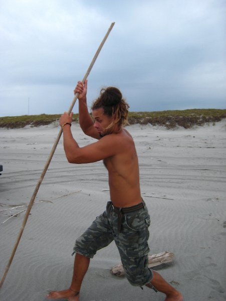 Trying to pole vault with a very flimsy bit of driftwood