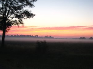 Sunrise on the way to Warsaw airport