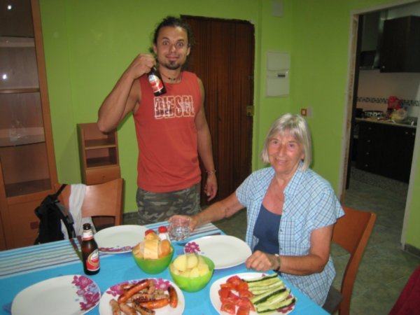 Dinner in our colourful apartment