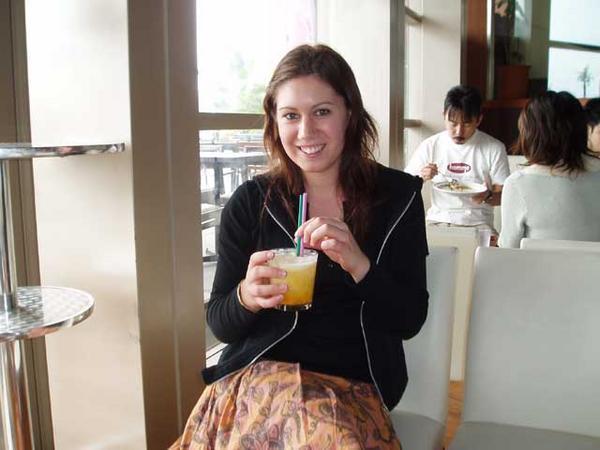 Enjoying a coconut/mango drink at the Galleria