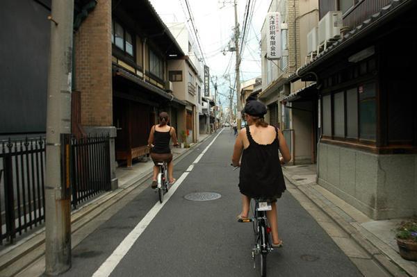Bike riding through the backstreets of Kyoto
