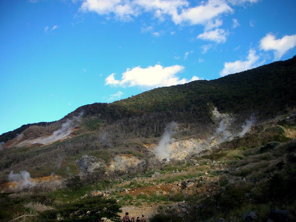 Sulphurous vapours rising from the mountain side