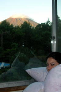 Courled up in our quilts, we watched the changing sky and clouds circling the crater of Fuji