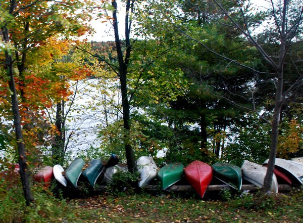 canoes along train route