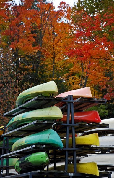 fall leaves with canoes