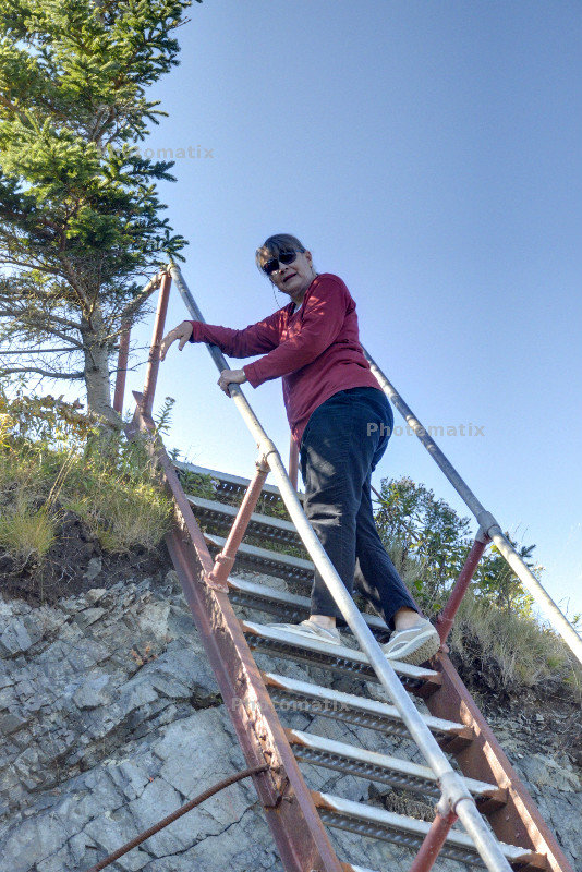 Paula climbing steps