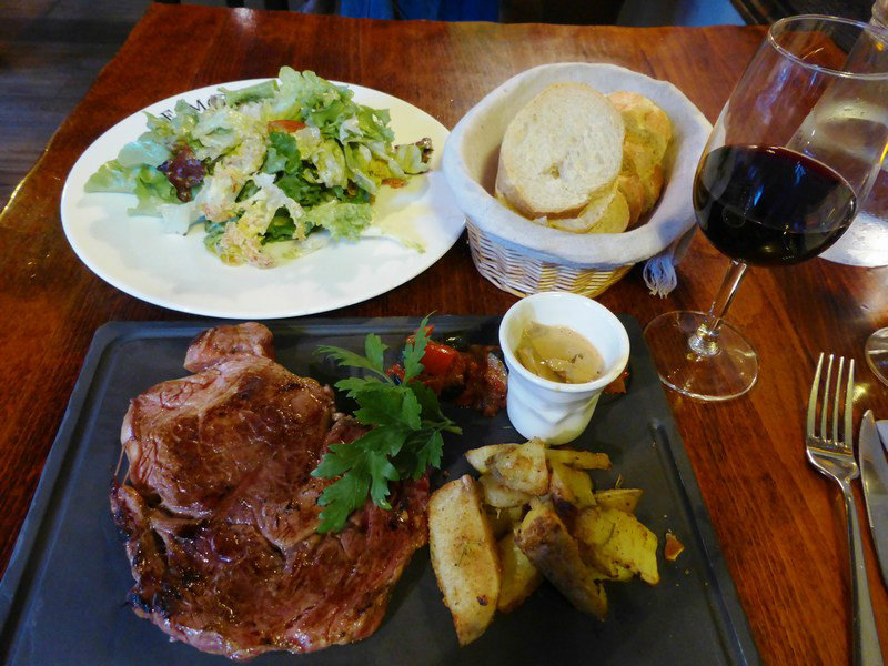 delicious steak dinner at Le Monchu, Chamonix