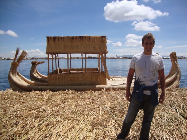 Uros island with boat made of reeds