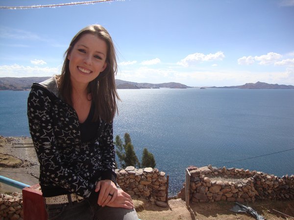 Beautiful view of Titicaca from our accomodation (and beautiful wife too!)