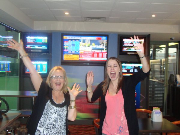 Mum and Deb celebrate a win at the TAB (bookies)