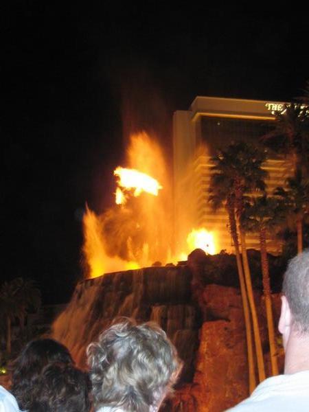 The erupting volcano outside The Mirage