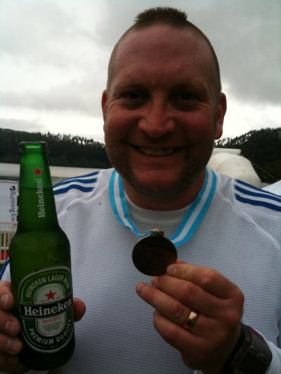 beer, medal and a massive grin!