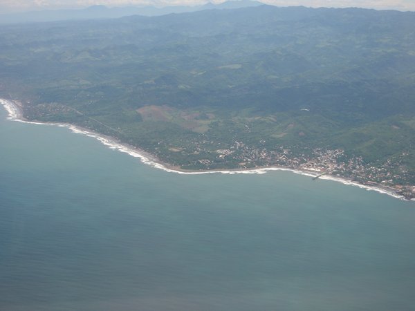 View from the airplane of the El Salvador shoreline