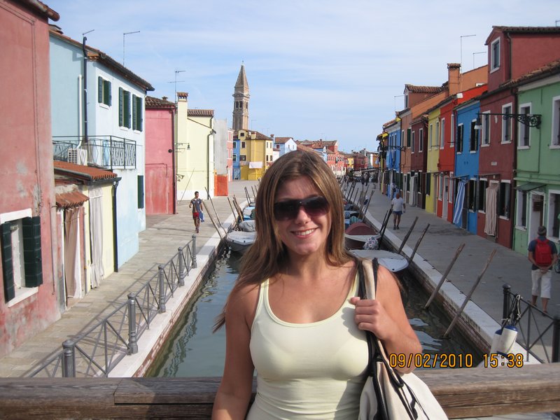 Me with lovely Burano and its leaning tower in the background