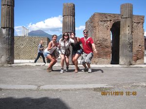 us trying to get a jumping shot in Pompeii