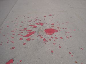Shell marks filled in with red cement