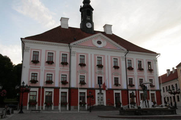 Tartu town hall - front view dusk