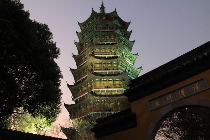 the pagoda lit up