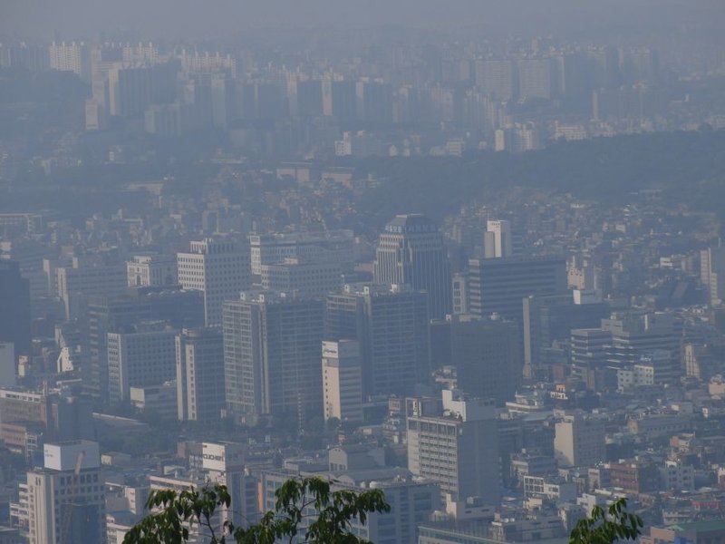 smoggy Seoul from N Seoul Tower hill