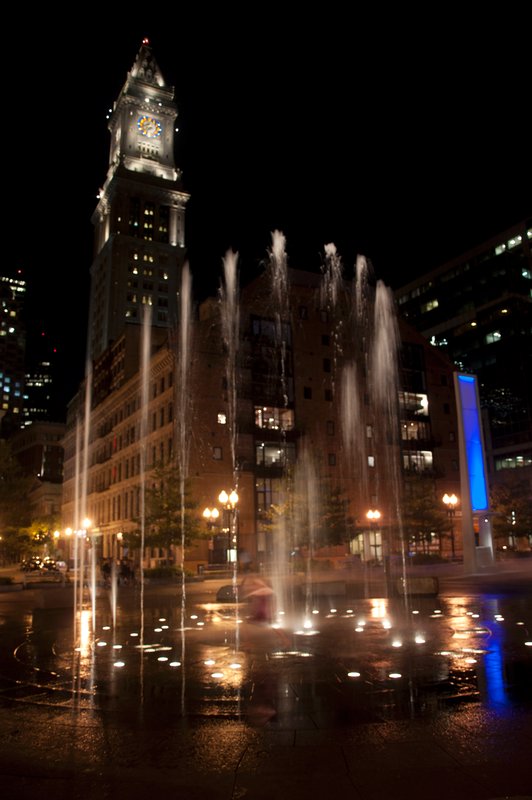 Clock tower and fountain in the North End
