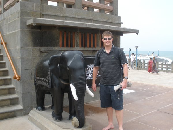 Richie and the little elephant at the temple