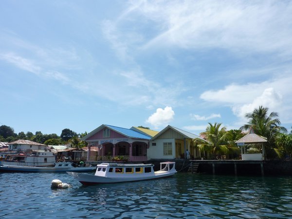 Bandaneira - Vita Guesthouse on the right with our private jetty