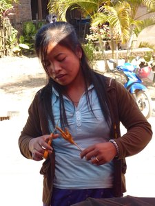 Preparing a snack in Vieng Phoukha