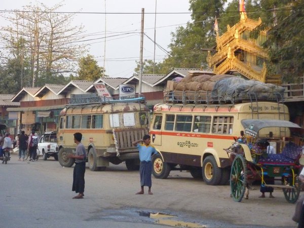 Buses leaving from Naung U near Bagan