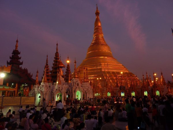 Schwedagon Pagoda at sunset