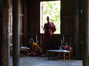 Monks in a stilt monastery on Inle Lake 