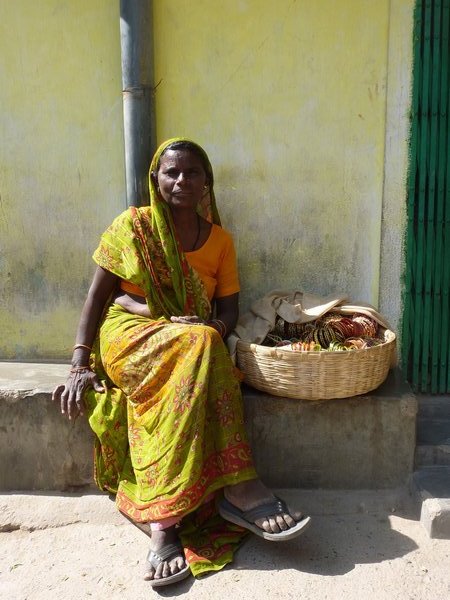 Woman sells bracelets near our hostel in Bodhgaya