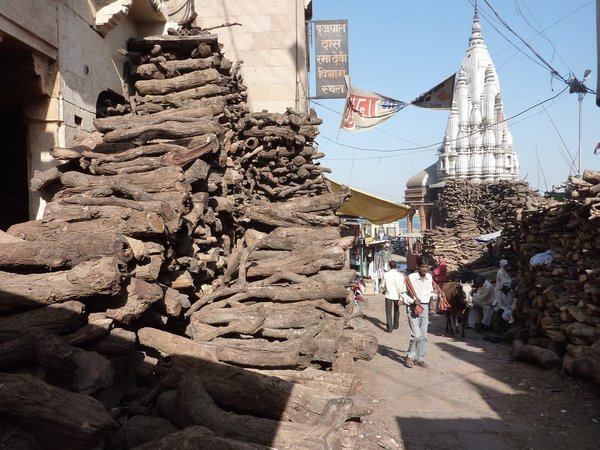 Special wood is used to burn the bodies at the Manikarnika burning ghat