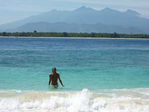 Gili Meno - View from the beach towards Lombok