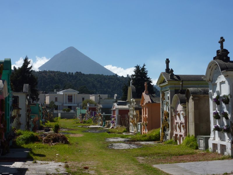Xela - City Cemetery with Sanata Maria Volcano in background