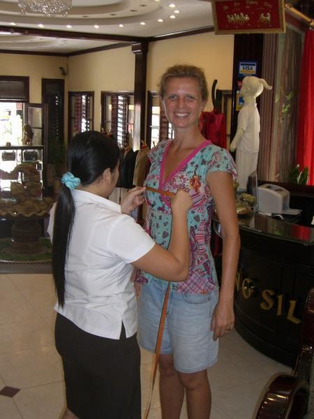 Stef getting measured in Hoi Anh