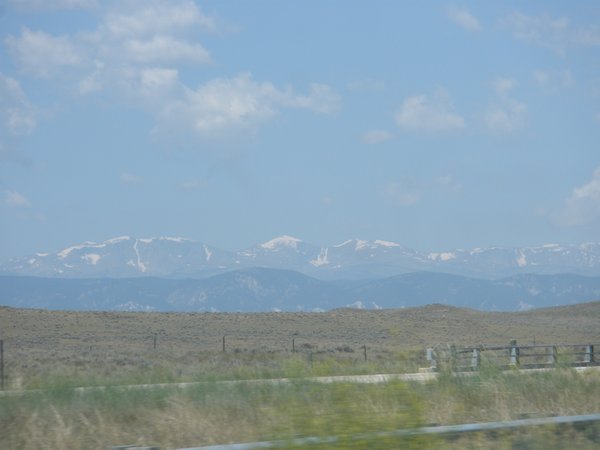 Snow covered mountains in the distance