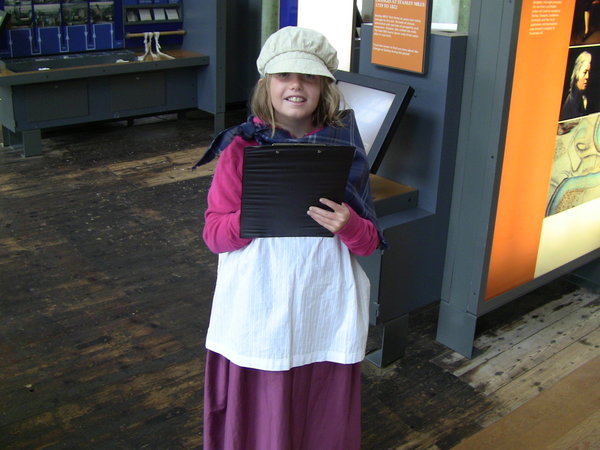 Rachel dressed as a cotton mill worker