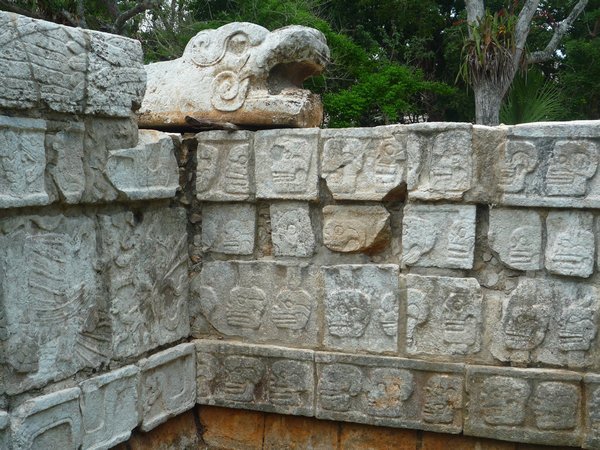 Wall of the Skulls, with feathered serpent head