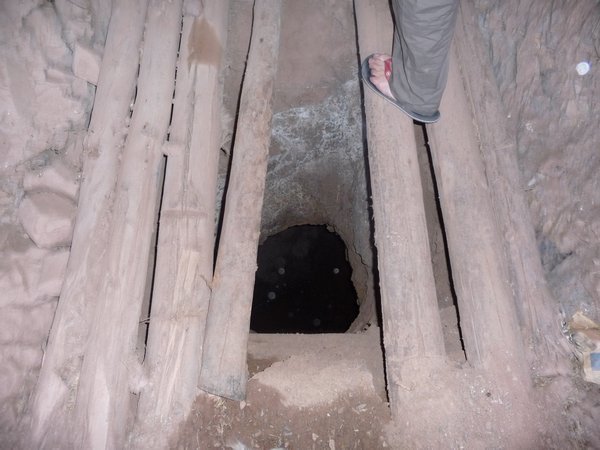 A very deep whole at the entrance to the mine. Lucky we had our tourches on!