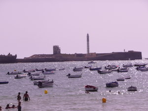Walled island and small fishing boats