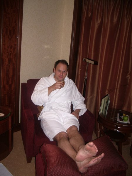Jake relaxing in his robe