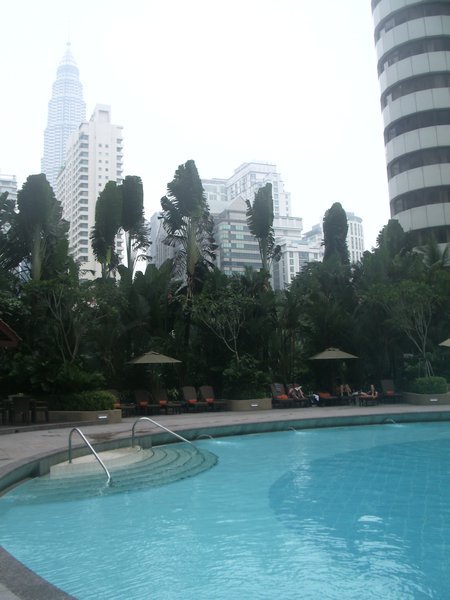 Pool at the hotel, with view of the towers
