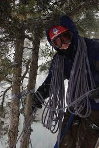 Coiling rope at Ouray Ice Park