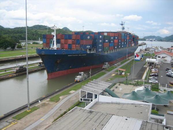 Ship passing through the Miraflores Locks