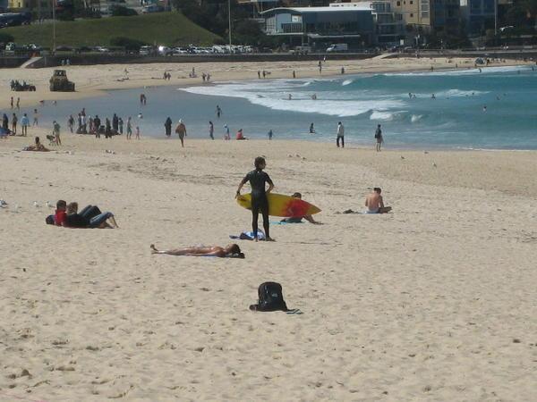 Sunbathers and surfers at Bondi