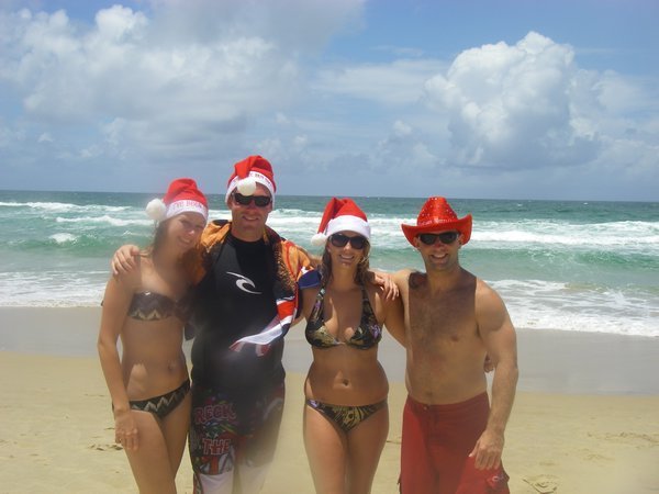 Christmas hats on the beach!
