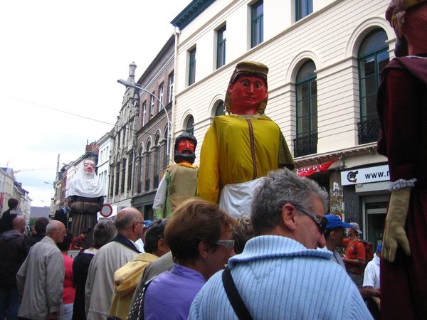 Scary papier mache people in parade