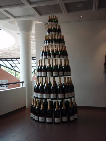 Tower of Champagne bottles
